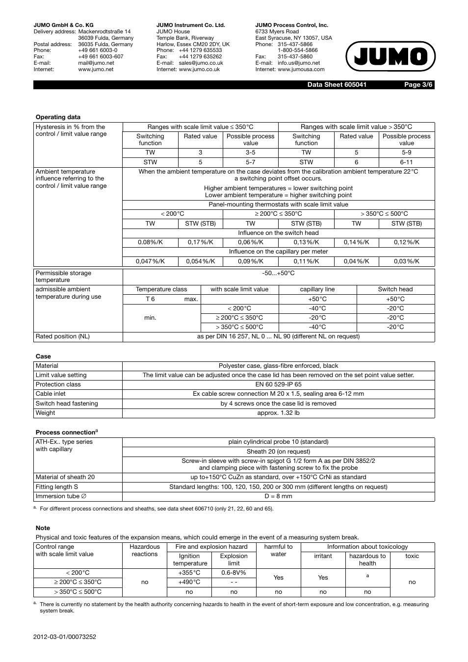 JUMO 605041 Explosion-protected surface-mounting thermostat, ATH-EX Data Sheet User Manual | Page 3 / 6