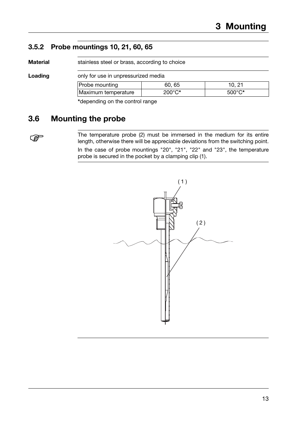 3 mounting, 6 mounting the probe | JUMO 605041 Explosion-protected surface-mounting thermostat, ATH-EX Operating Manual User Manual | Page 13 / 24