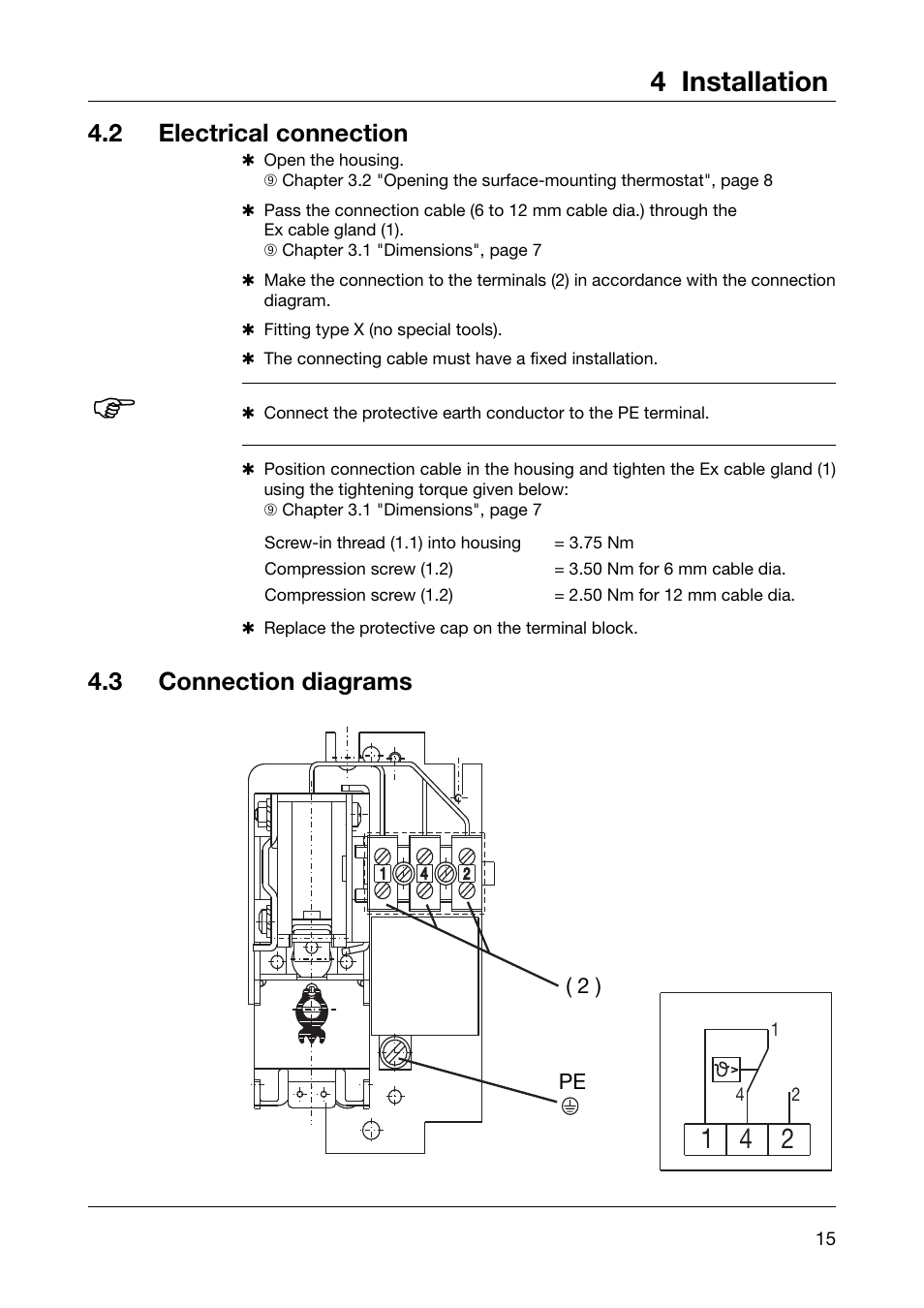 4 installation, 2 electrical connection, 3 connection diagrams | JUMO 605041 Explosion-protected surface-mounting thermostat, ATH-EX Operating Manual User Manual | Page 15 / 24