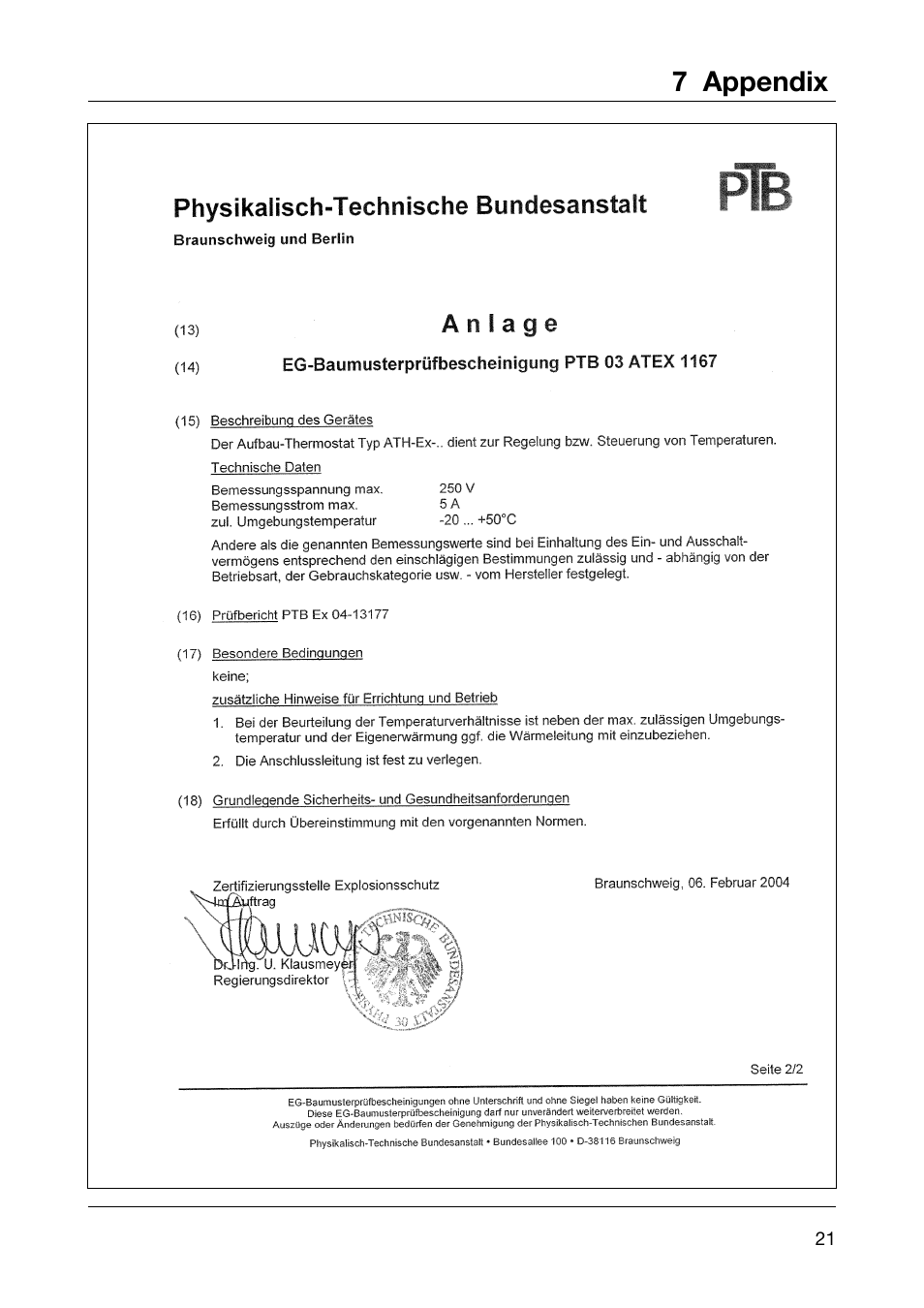 7 appendix | JUMO 605041 Explosion-protected surface-mounting thermostat, ATH-EX Operating Manual User Manual | Page 21 / 24