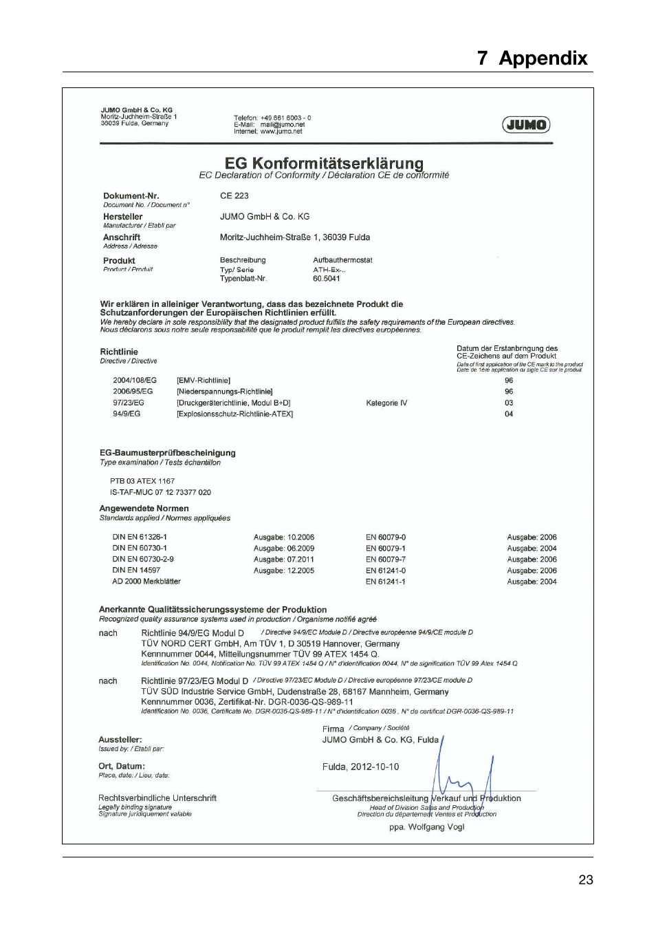 7 appendix | JUMO 605041 Explosion-protected surface-mounting thermostat, ATH-EX Operating Manual User Manual | Page 23 / 24