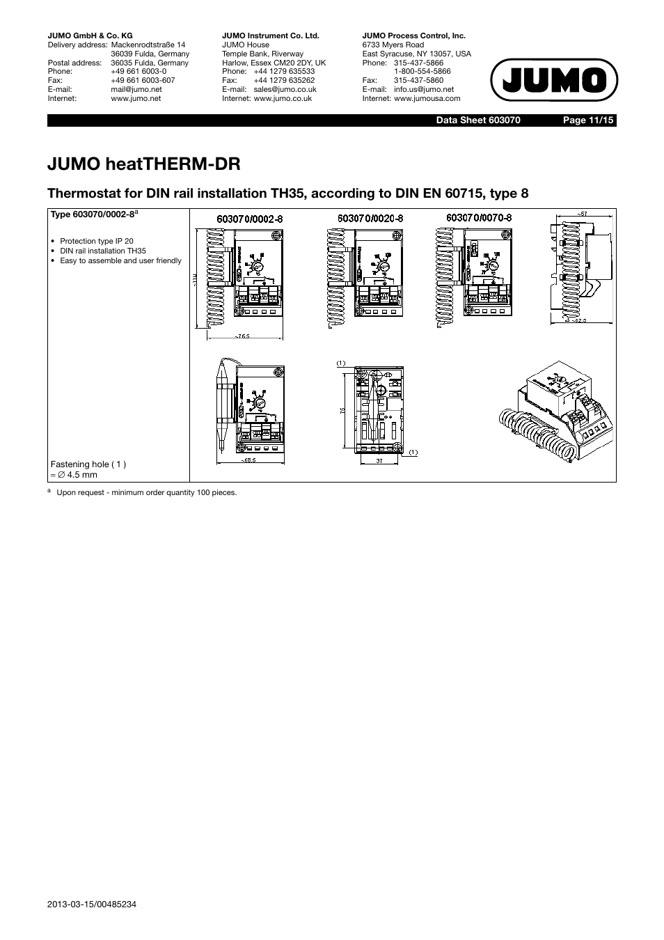 Jumo heattherm-dr | JUMO 603070 heatTHERM-AT/heatTHERM-DR Data Sheet User Manual | Page 11 / 15