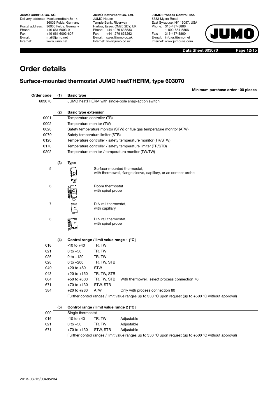 Order details | JUMO 603070 heatTHERM-AT/heatTHERM-DR Data Sheet User Manual | Page 12 / 15