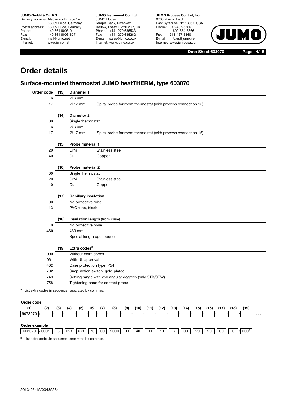Order details | JUMO 603070 heatTHERM-AT/heatTHERM-DR Data Sheet User Manual | Page 14 / 15