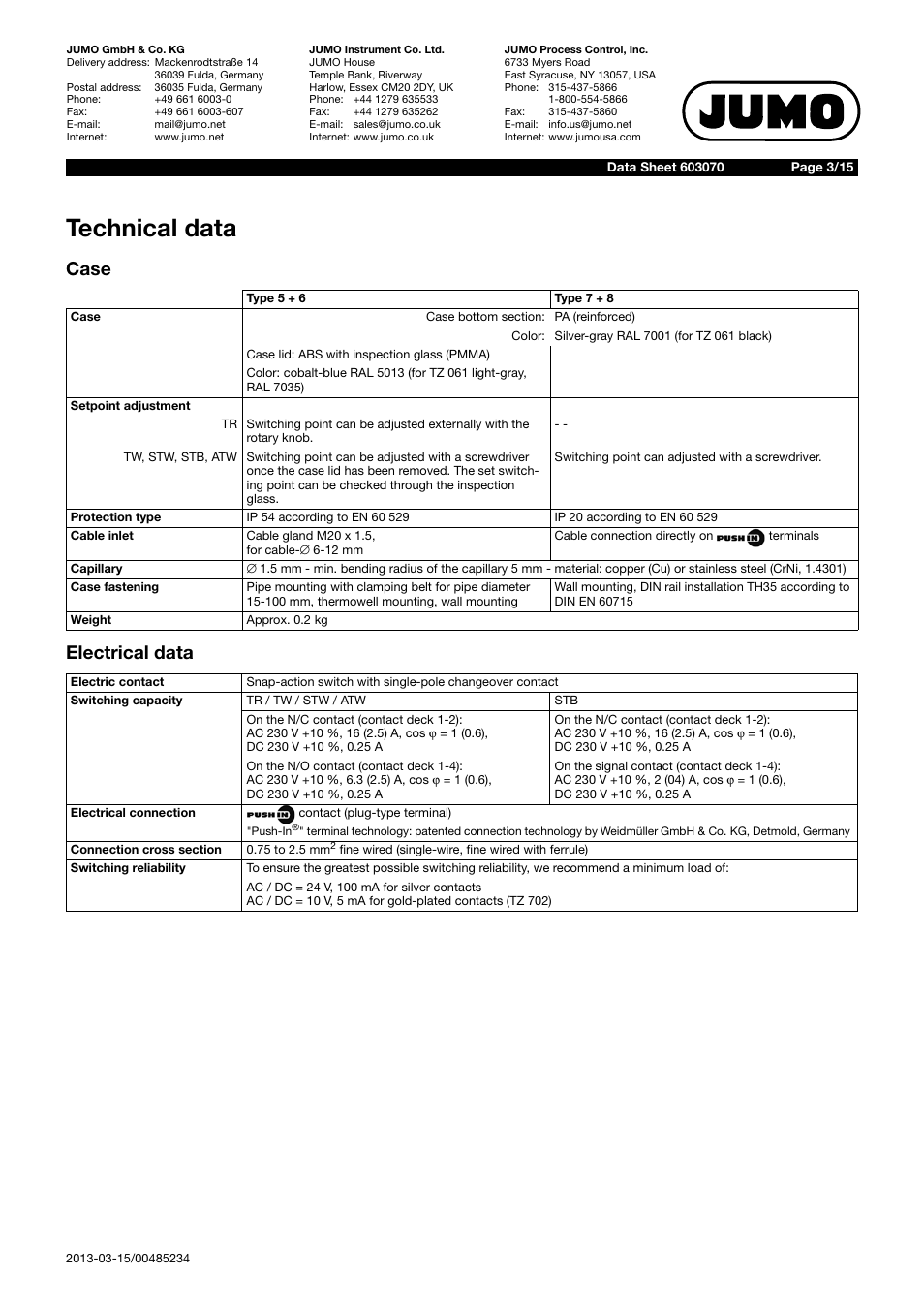 Technical data, Case electrical data | JUMO 603070 heatTHERM-AT/heatTHERM-DR Data Sheet User Manual | Page 3 / 15