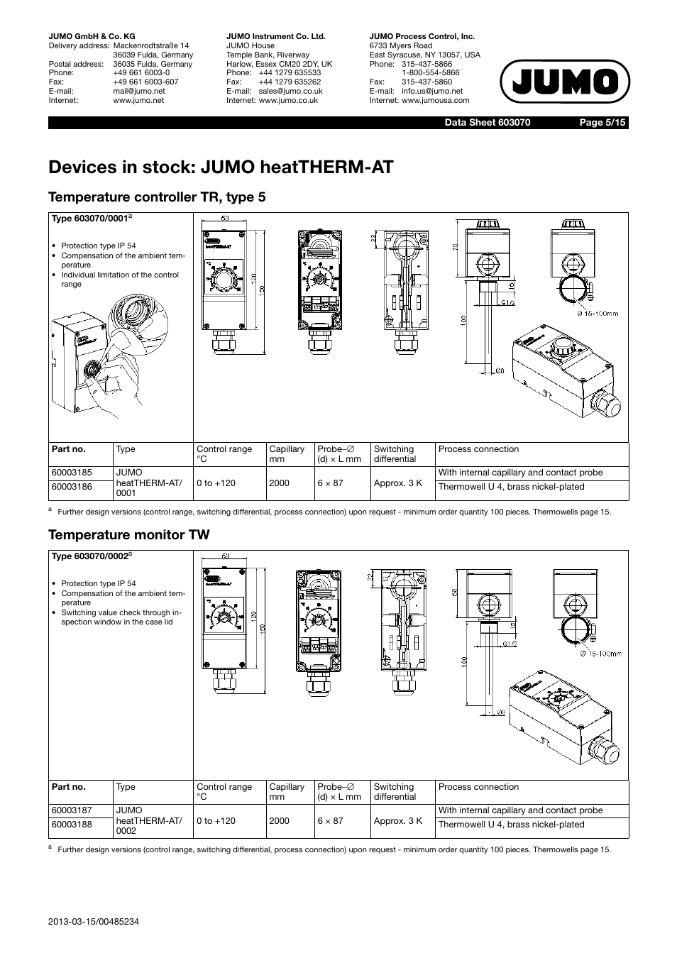 Devices in stock: jumo heattherm-at | JUMO 603070 heatTHERM-AT/heatTHERM-DR Data Sheet User Manual | Page 5 / 15