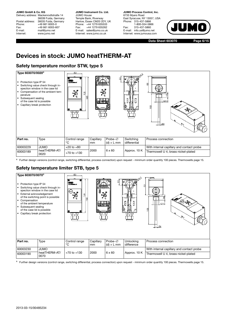 Devices in stock: jumo heattherm-at | JUMO 603070 heatTHERM-AT/heatTHERM-DR Data Sheet User Manual | Page 6 / 15