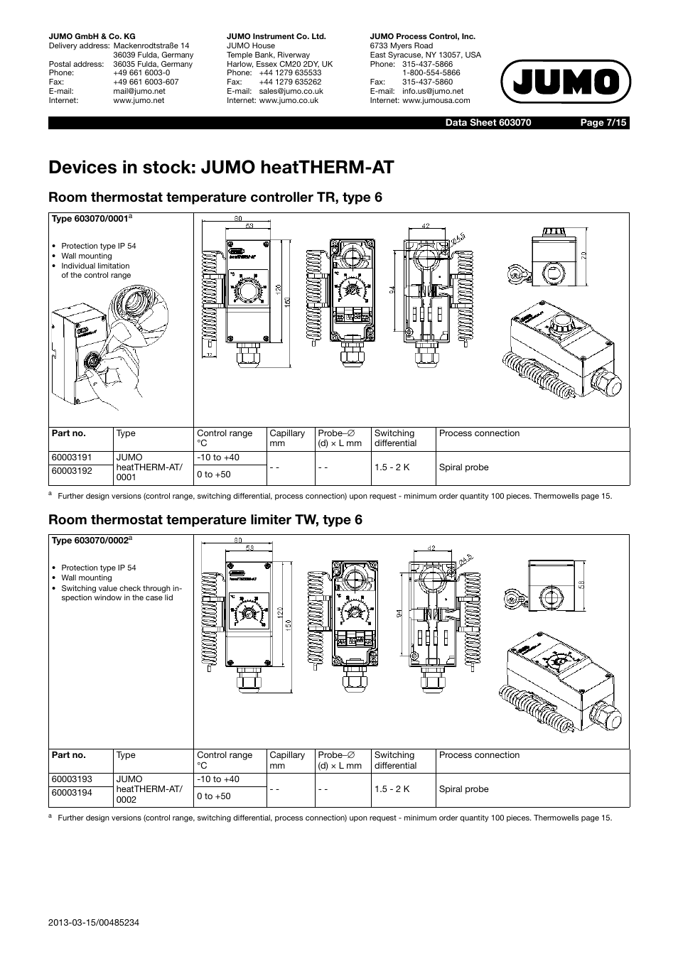 Devices in stock: jumo heattherm-at | JUMO 603070 heatTHERM-AT/heatTHERM-DR Data Sheet User Manual | Page 7 / 15