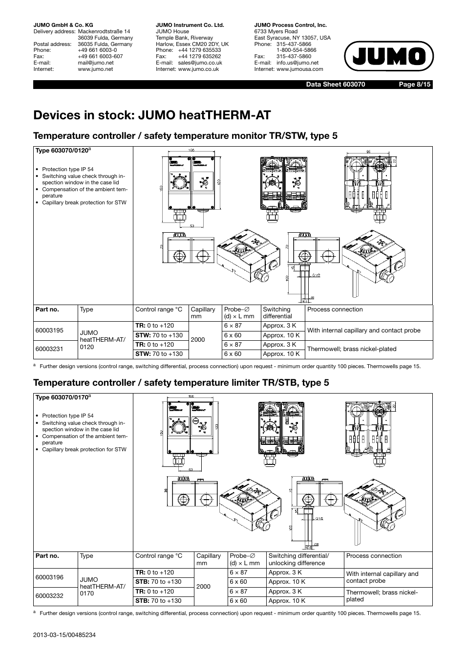 Devices in stock: jumo heattherm-at | JUMO 603070 heatTHERM-AT/heatTHERM-DR Data Sheet User Manual | Page 8 / 15