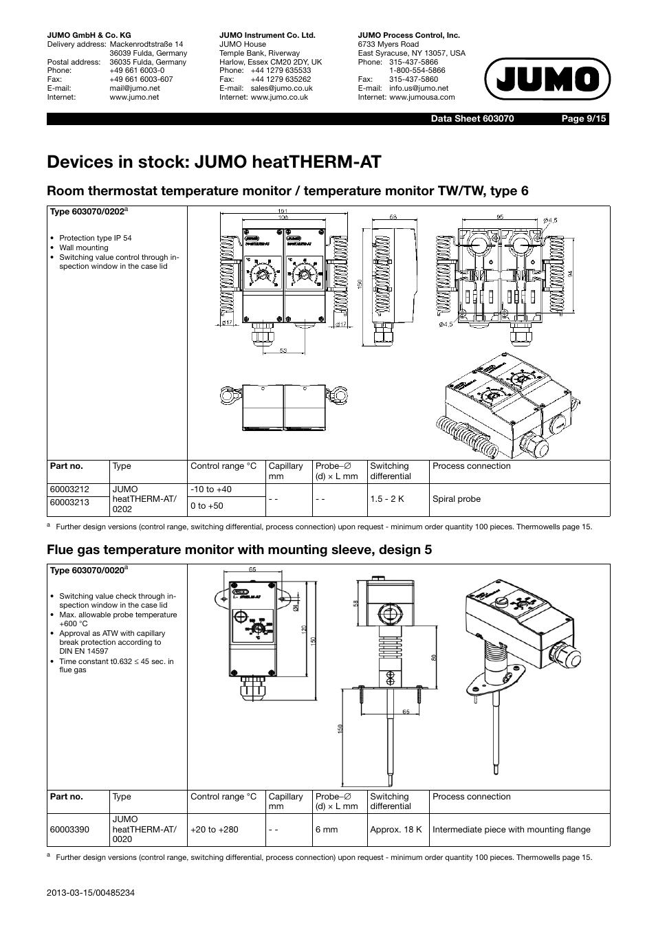 Devices in stock: jumo heattherm-at | JUMO 603070 heatTHERM-AT/heatTHERM-DR Data Sheet User Manual | Page 9 / 15