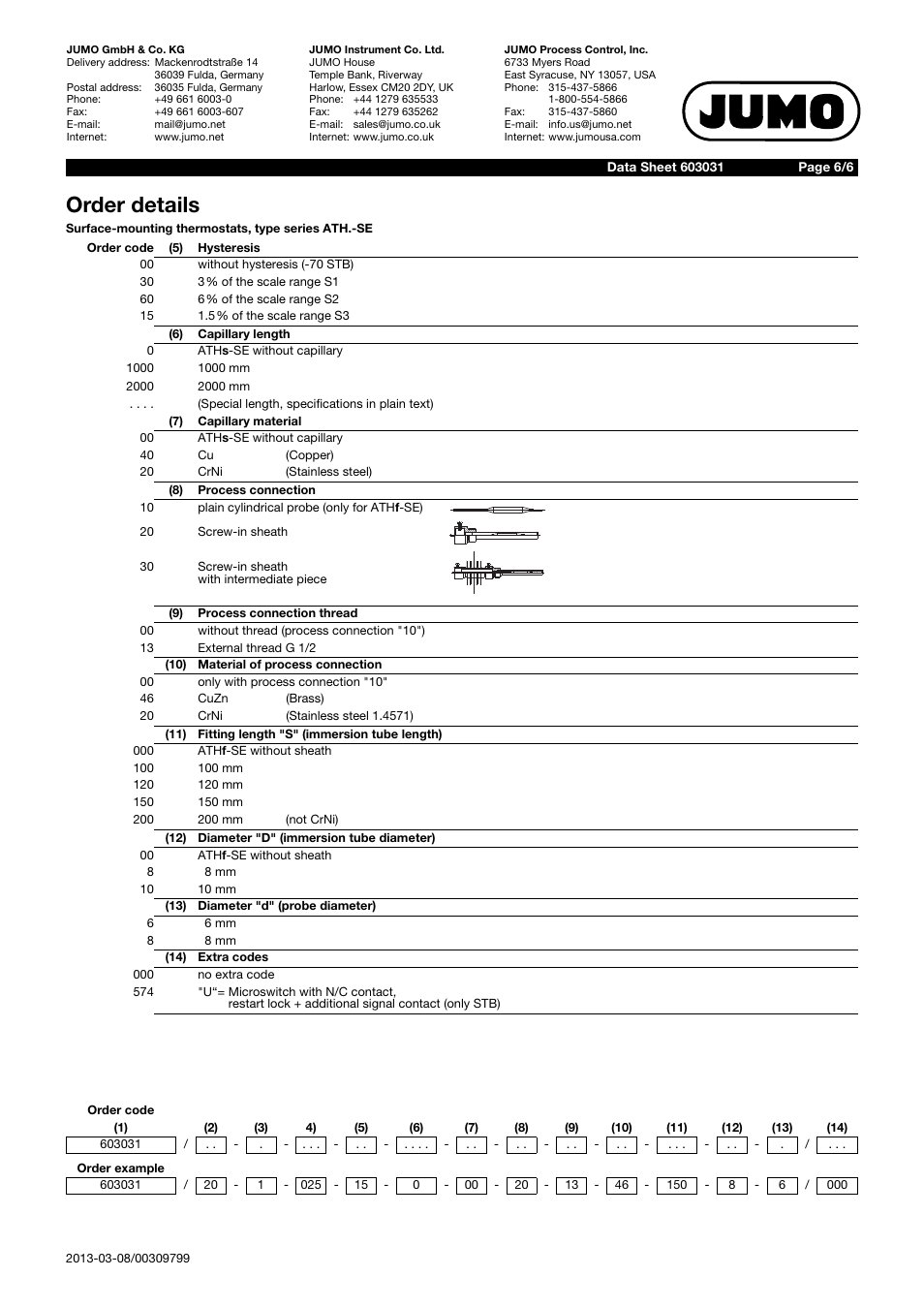 Order details | JUMO 60.3031 Surface-mounting thermostats, ATH.-SE Data Sheet User Manual | Page 6 / 6