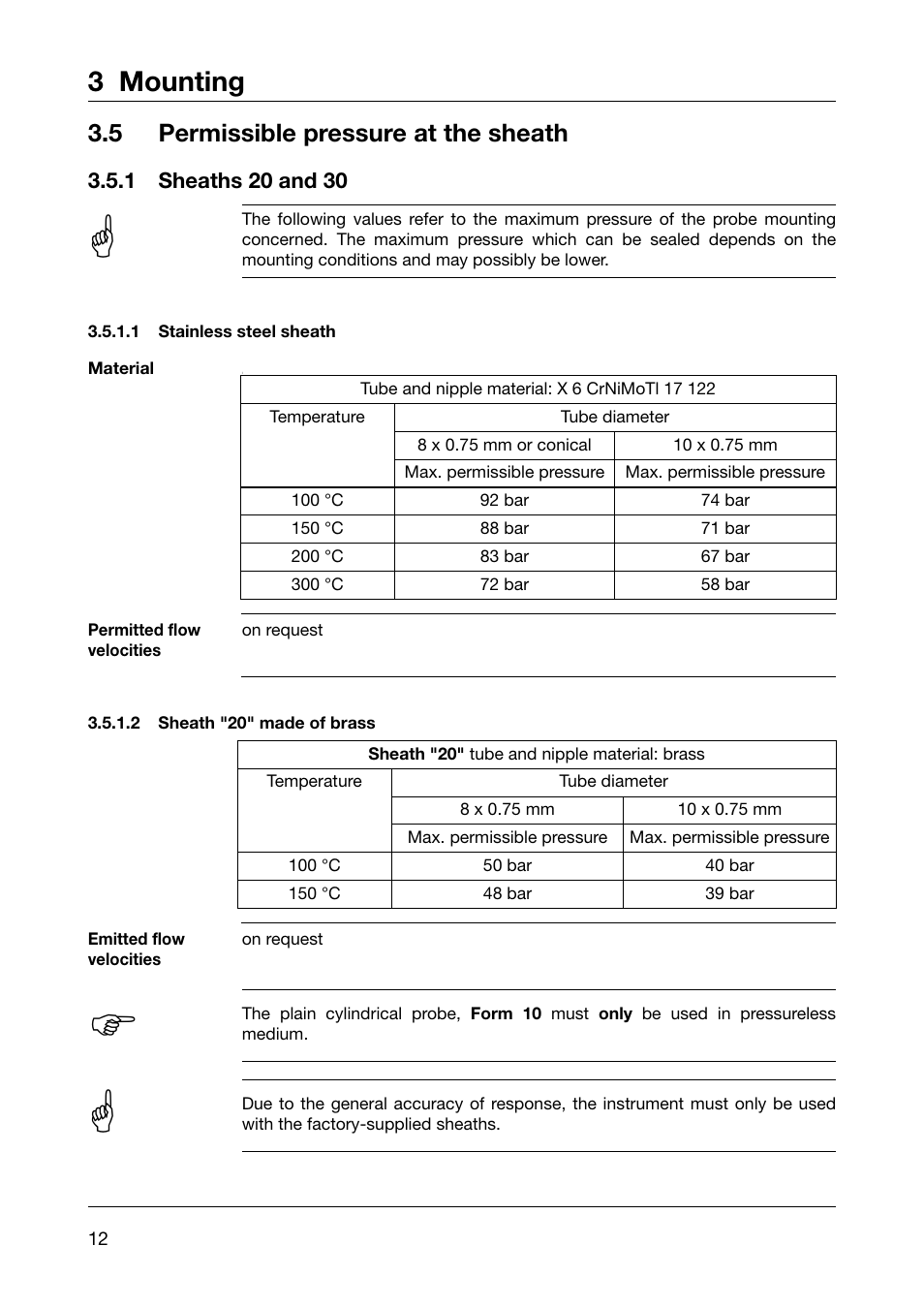3 mounting, 5 permissible pressure at the sheath | JUMO 60.3031 Surface-mounting thermostats, ATH.-SE Operating Manual User Manual | Page 12 / 24