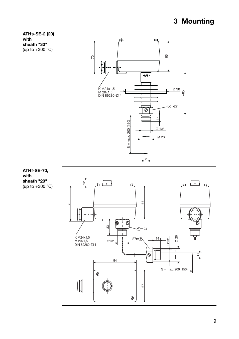 3 mounting | JUMO 60.3031 Surface-mounting thermostats, ATH.-SE Operating Manual User Manual | Page 9 / 24