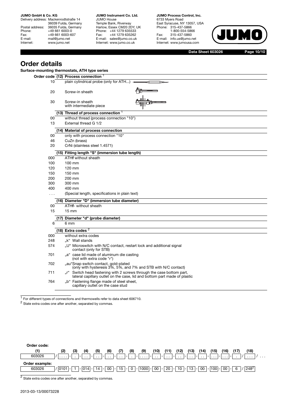 Order details | JUMO 603026 Surface-Mounted Double Thermostat ATH Data Sheet User Manual | Page 10 / 10