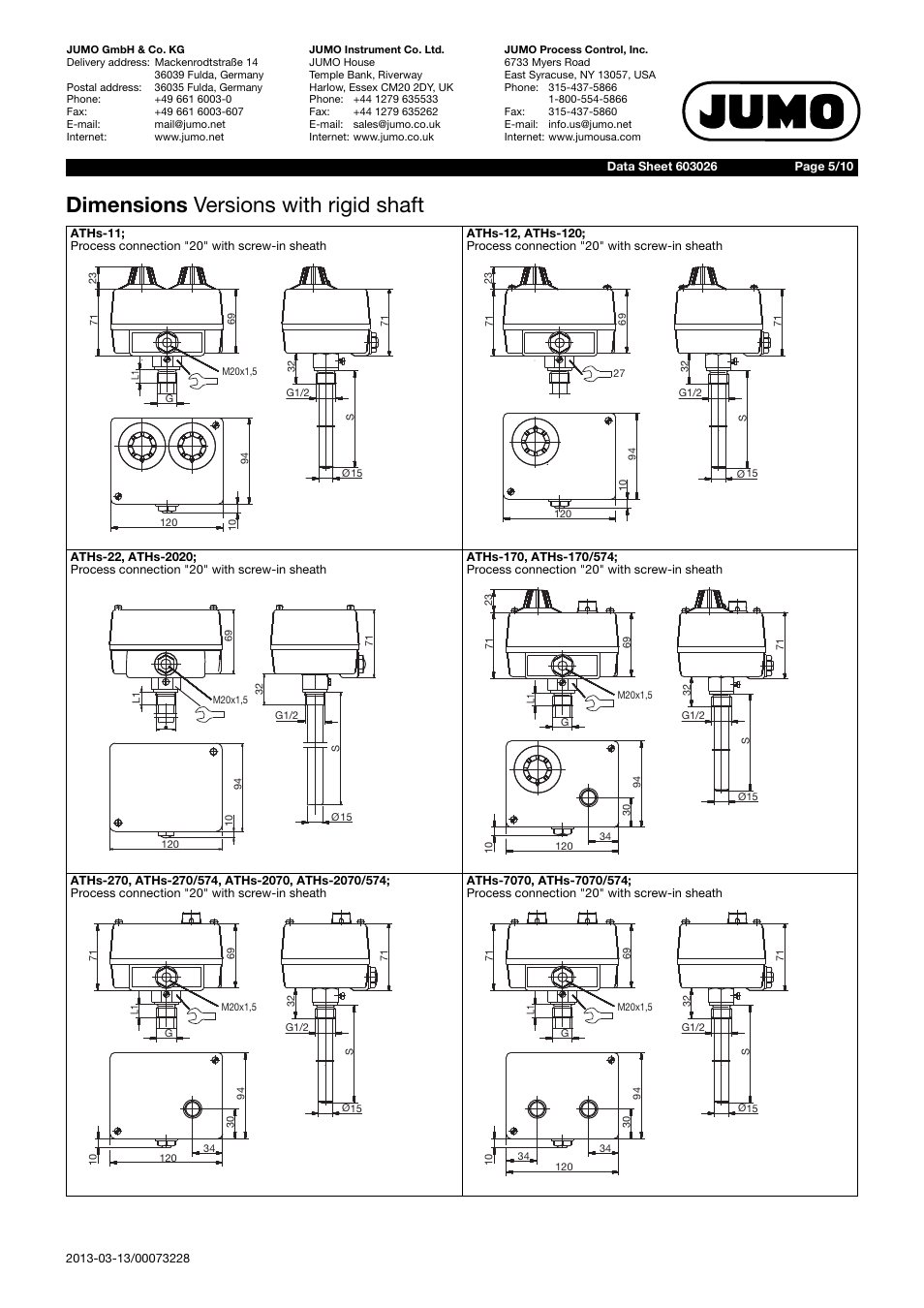 Dimensions versions with rigid shaft | JUMO 603026 Surface-Mounted Double Thermostat ATH Data Sheet User Manual | Page 5 / 10