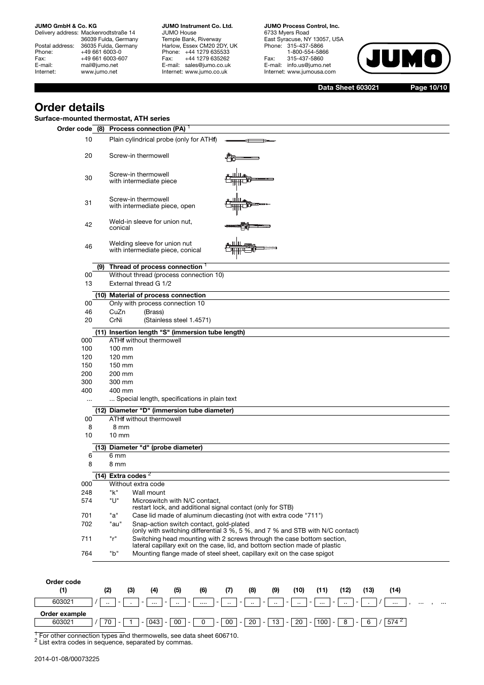 Order details | JUMO 603021 Surface-Single Mounted Thermostat, ATH series Data Sheet User Manual | Page 10 / 10