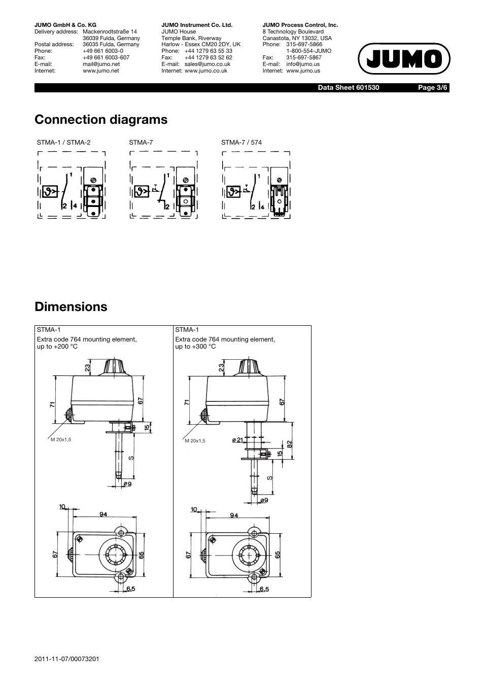 Connection diagrams dimensions | JUMO 601530 Rod Thermostat Data Sheet User Manual | Page 3 / 6