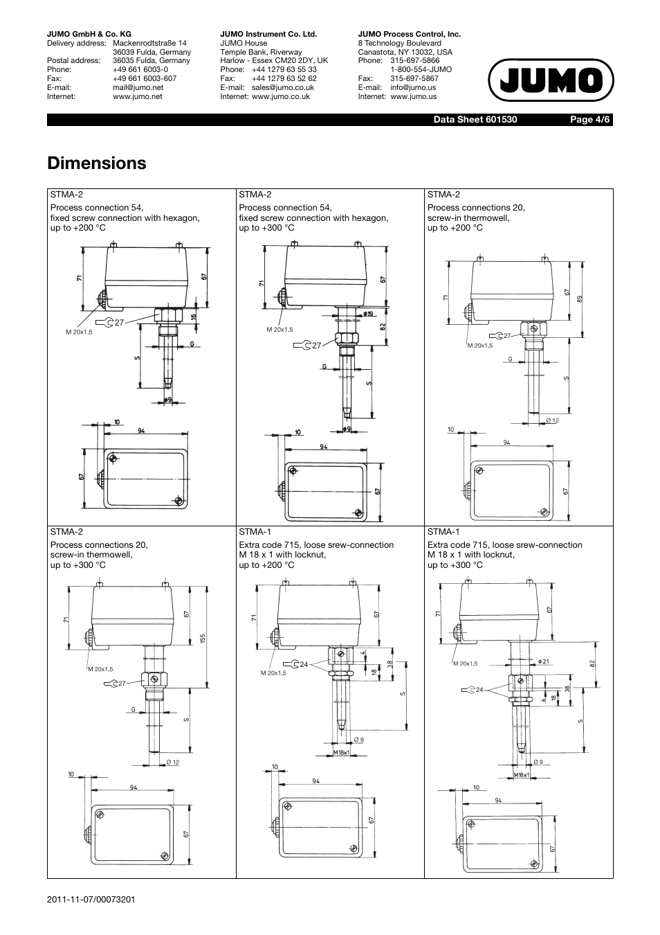 Dimensions | JUMO 601530 Rod Thermostat Data Sheet User Manual | Page 4 / 6