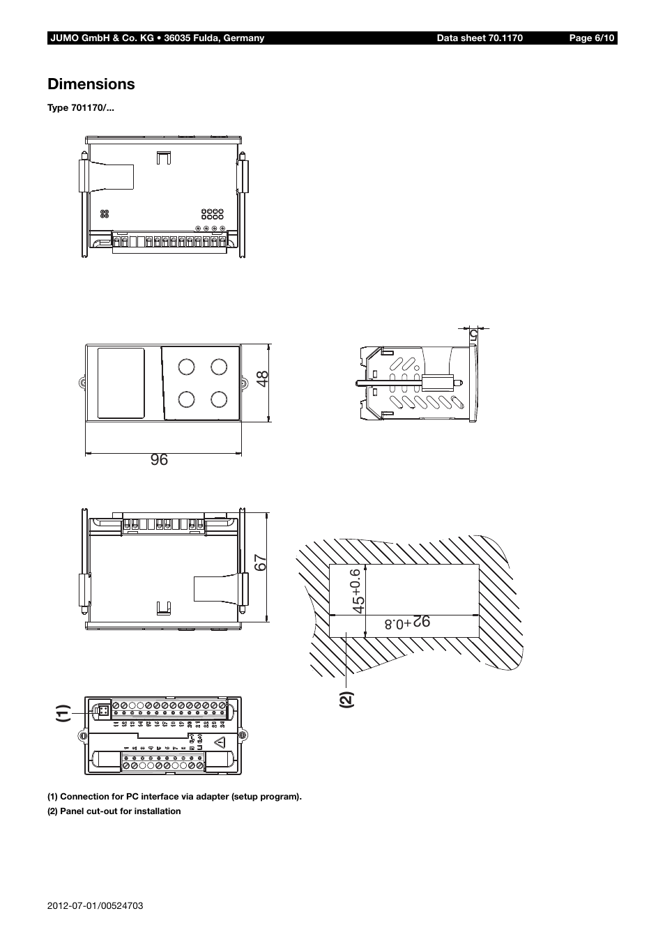 Dimensions | JUMO 14597 safetyM TB/TW08 Temperature Limiter and Temperature Monitor Data Sheet User Manual | Page 6 / 10