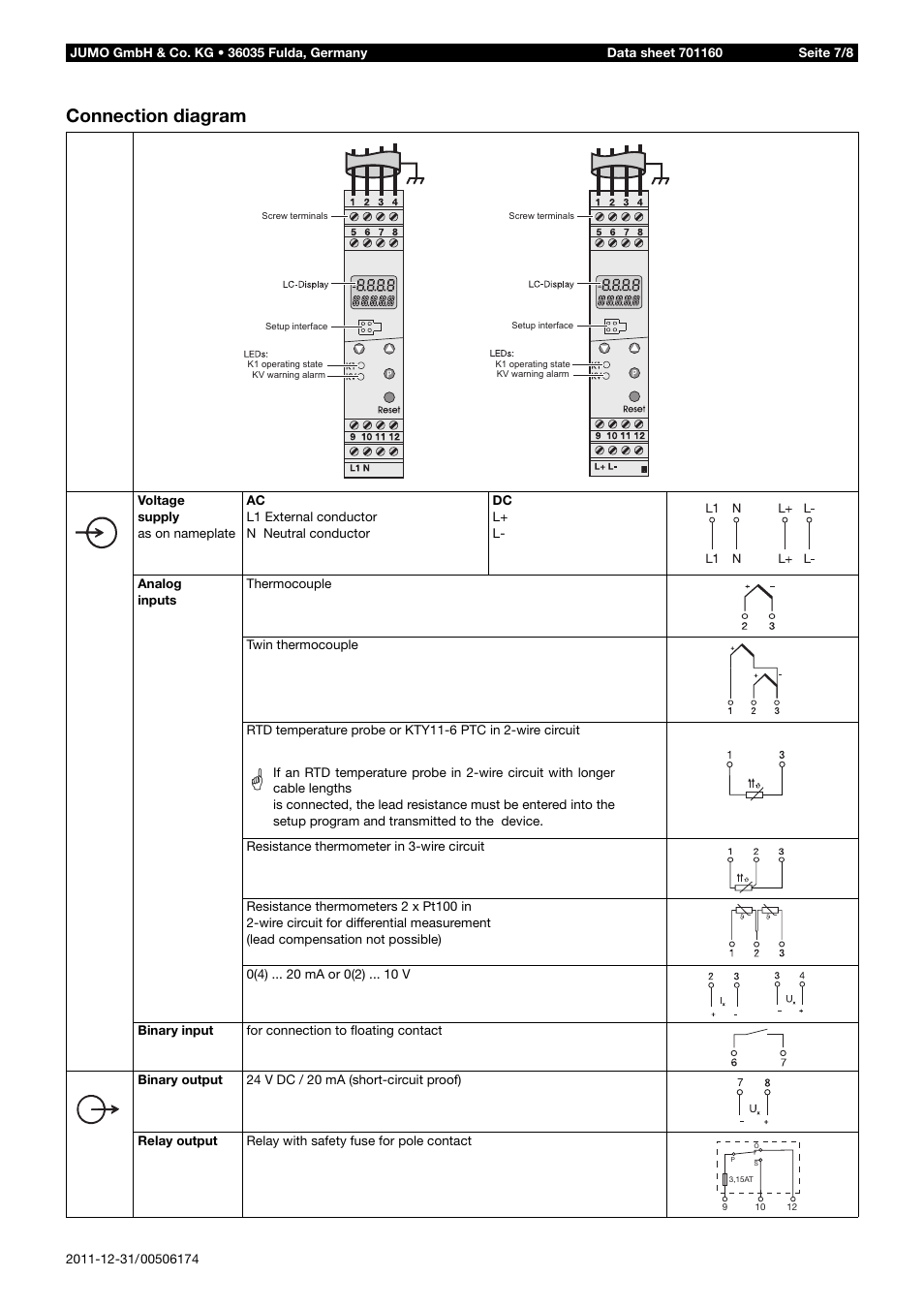 Connection diagram | JUMO 14597 safetyM TB/TW - Temperature Limiter and Temperature Monitor Data Sheet User Manual | Page 7 / 8
