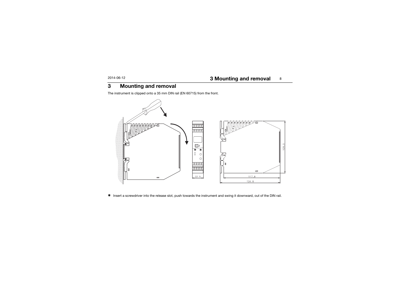 3 mounting and removal, Mounting and removal | JUMO 14597 safetyM TB/TW - Temperature Limiter and Temperature Monitor Operating Manual User Manual | Page 10 / 52