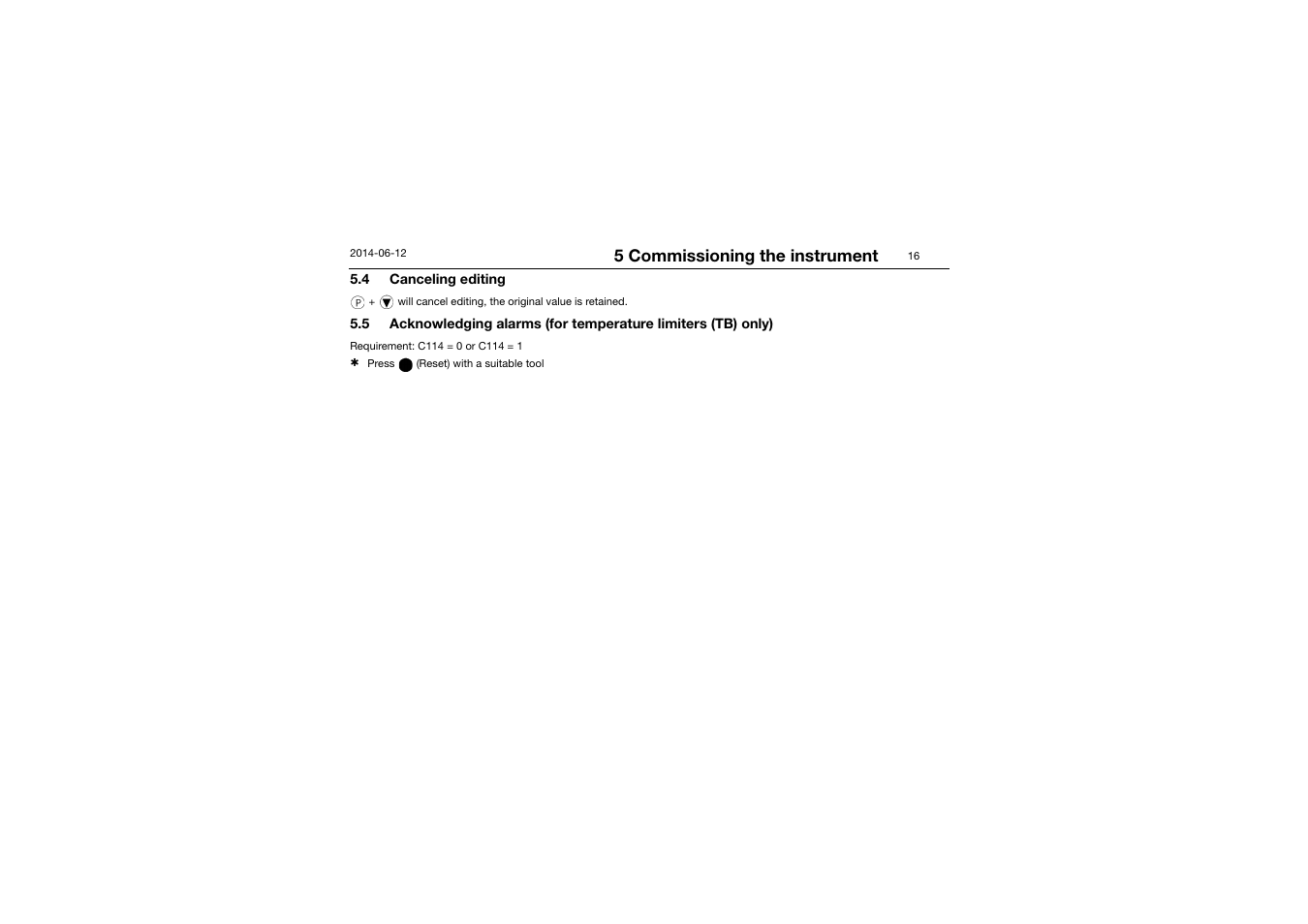 4 canceling editing, Canceling editing, 5 commissioning the instrument | JUMO 14597 safetyM TB/TW - Temperature Limiter and Temperature Monitor Operating Manual User Manual | Page 18 / 52