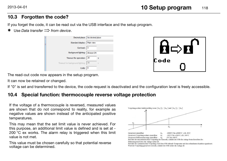 3 forgotten the code, Forgotten the code, 10 setup program | JUMO 14597 safetyM STB/STW Ex - Safety Temperature Limiter and Safety Temperature Monitor Operating Manual User Manual | Page 124 / 144