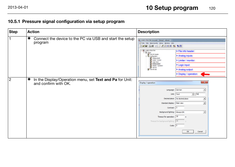 1 pressure signal configuration via setup program, Pressure signal configuration via setup program, 10 setup program | JUMO 14597 safetyM STB/STW Ex - Safety Temperature Limiter and Safety Temperature Monitor Operating Manual User Manual | Page 126 / 144