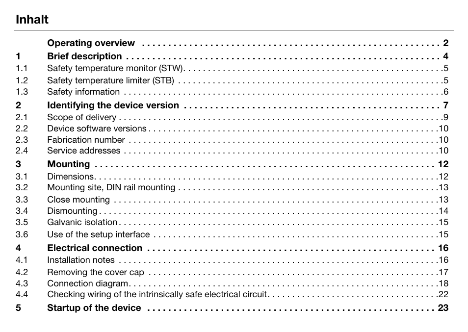 Inhalt | JUMO 14597 safetyM STB/STW Ex - Safety Temperature Limiter and Safety Temperature Monitor Operating Manual User Manual | Page 3 / 144