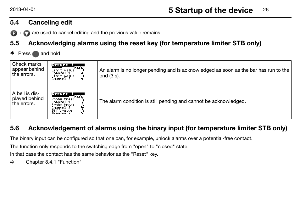 4 canceling edit, Canceling edit, 5 startup of the device | JUMO 14597 safetyM STB/STW Ex - Safety Temperature Limiter and Safety Temperature Monitor Operating Manual User Manual | Page 32 / 144