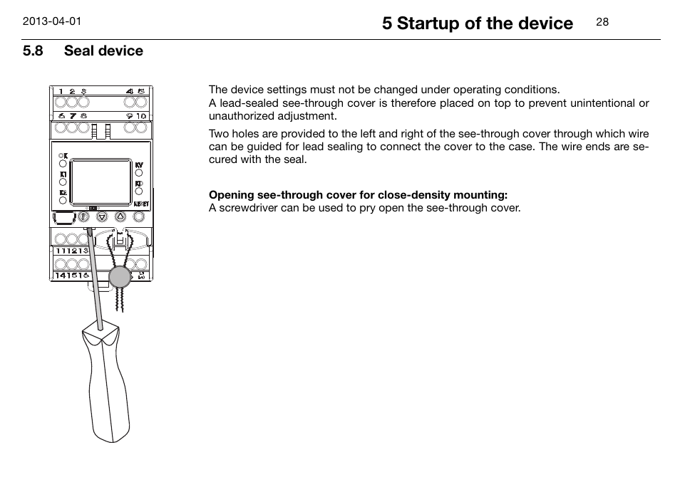 8 seal device, Seal device, 5 startup of the device | JUMO 14597 safetyM STB/STW Ex - Safety Temperature Limiter and Safety Temperature Monitor Operating Manual User Manual | Page 34 / 144