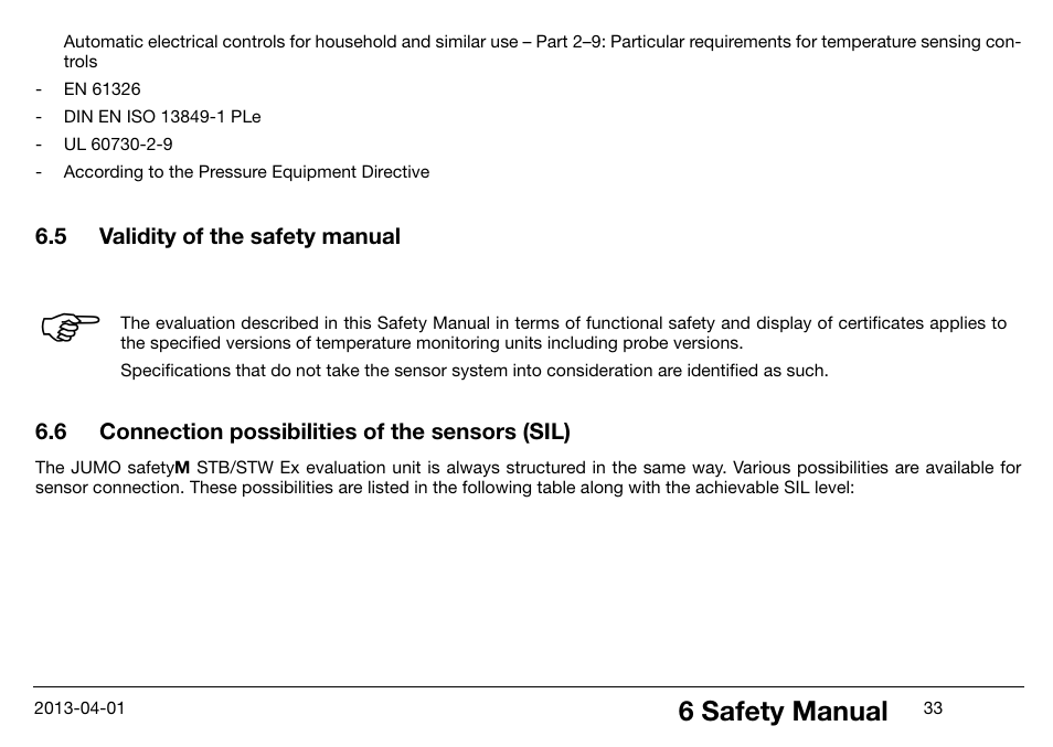 6 connection possibilities of the sensors (sil), Connection possibilities of the sensors (sil), 6 safety manual | JUMO 14597 safetyM STB/STW Ex - Safety Temperature Limiter and Safety Temperature Monitor Operating Manual User Manual | Page 39 / 144