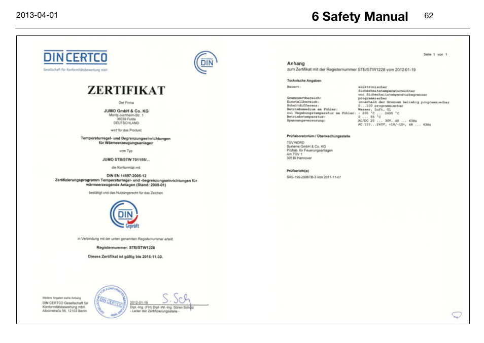 6 safety manual | JUMO 14597 safetyM STB/STW Ex - Safety Temperature Limiter and Safety Temperature Monitor Operating Manual User Manual | Page 68 / 144