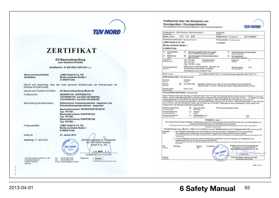 6 safety manual | JUMO 14597 safetyM STB/STW Ex - Safety Temperature Limiter and Safety Temperature Monitor Operating Manual User Manual | Page 69 / 144