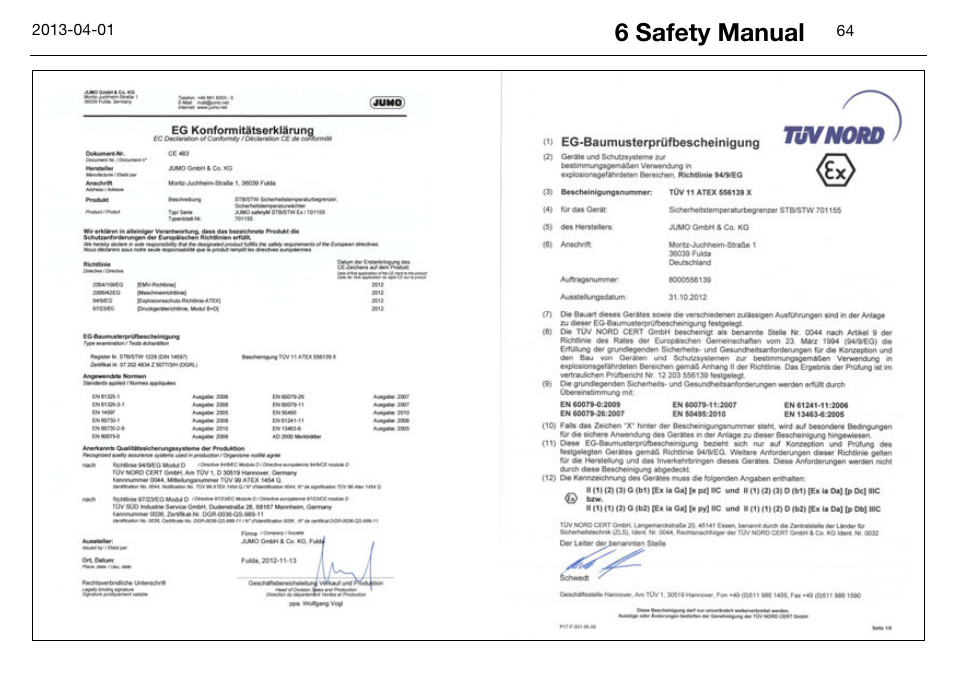 6 safety manual | JUMO 14597 safetyM STB/STW Ex - Safety Temperature Limiter and Safety Temperature Monitor Operating Manual User Manual | Page 70 / 144