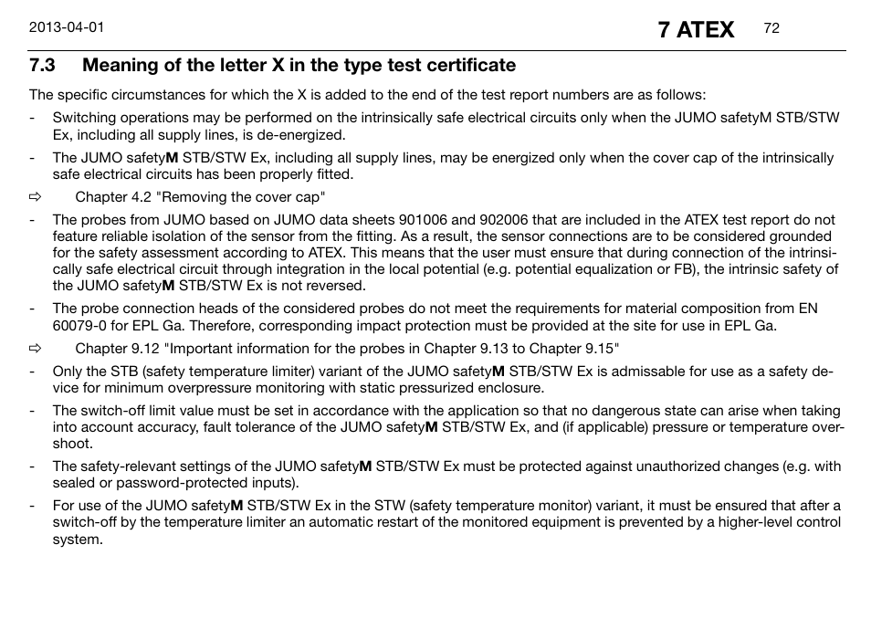 7 atex | JUMO 14597 safetyM STB/STW Ex - Safety Temperature Limiter and Safety Temperature Monitor Operating Manual User Manual | Page 78 / 144