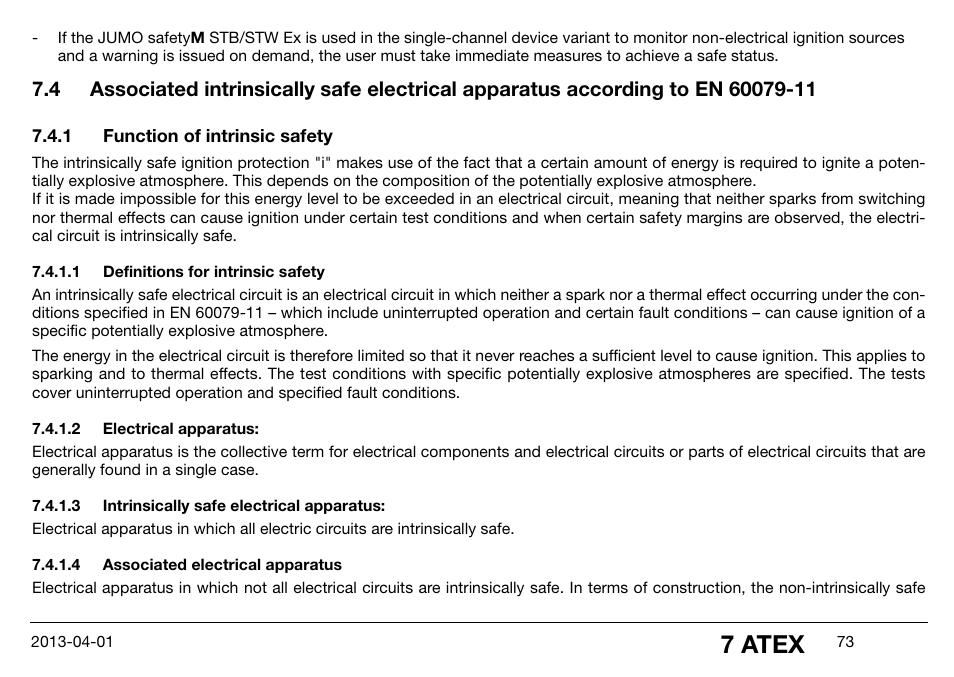 1 function of intrinsic safety, 1 definitions for intrinsic safety, 2 electrical apparatus | 3 intrinsically safe electrical apparatus, 4 associated electrical apparatus, Function of intrinsic safety, Definitions for intrinsic safety, Electrical apparatus, Intrinsically safe electrical apparatus, Associated electrical apparatus | JUMO 14597 safetyM STB/STW Ex - Safety Temperature Limiter and Safety Temperature Monitor Operating Manual User Manual | Page 79 / 144