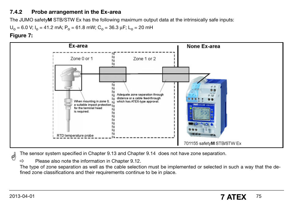 2 probe arrangement in the ex-area, Probe arrangement in the ex-area, 7 atex | JUMO 14597 safetyM STB/STW Ex - Safety Temperature Limiter and Safety Temperature Monitor Operating Manual User Manual | Page 81 / 144