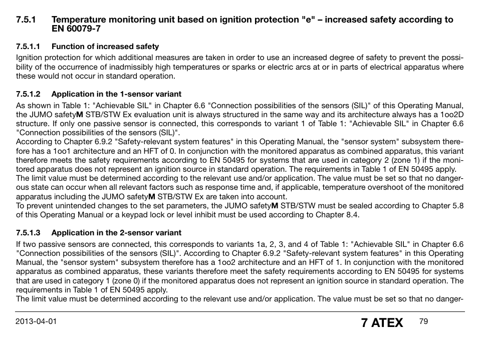 1 function of increased safety, 2 application in the 1-sensor variant, 3 application in the 2-sensor variant | Function of increased safety, Application in the 1-sensor variant, Application in the 2-sensor variant, 7 atex | JUMO 14597 safetyM STB/STW Ex - Safety Temperature Limiter and Safety Temperature Monitor Operating Manual User Manual | Page 85 / 144