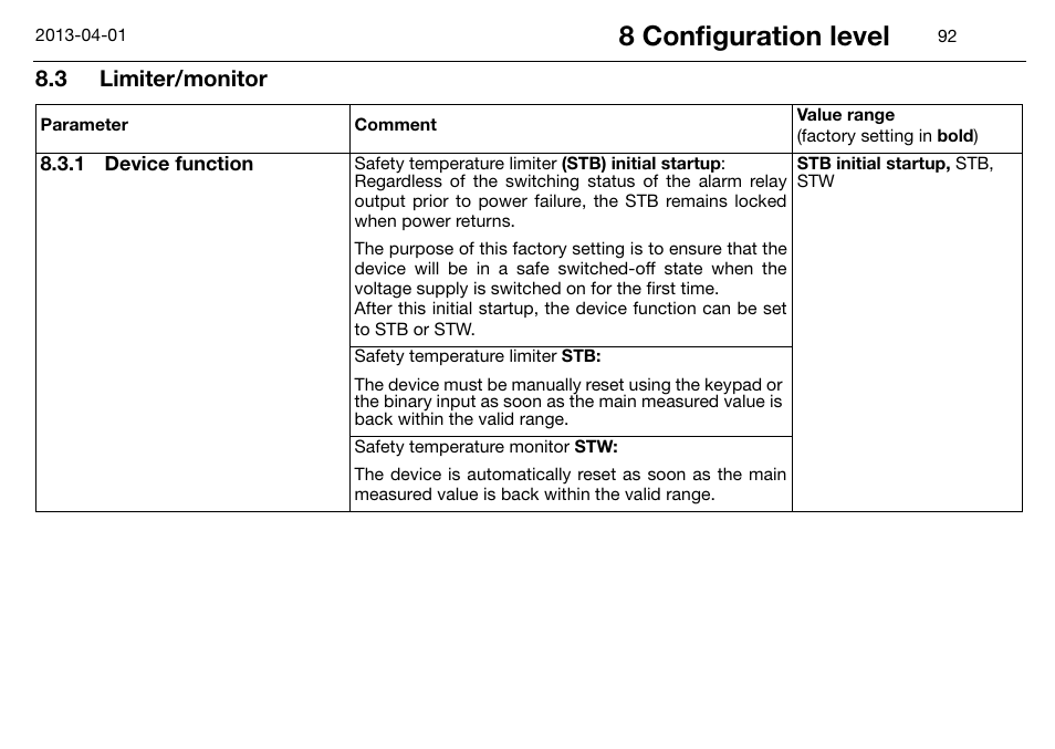 3 limiter/monitor, 1 device function, Limiter/monitor | Device function, 8 configuration level | JUMO 14597 safetyM STB/STW Ex - Safety Temperature Limiter and Safety Temperature Monitor Operating Manual User Manual | Page 98 / 144