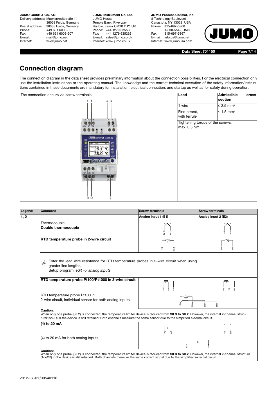 Connection diagram | JUMO 701150 14597 safetyM STB/STW - Safety Temperature Limiter and Safety Temperature Monitor Data Sheet User Manual | Page 7 / 14