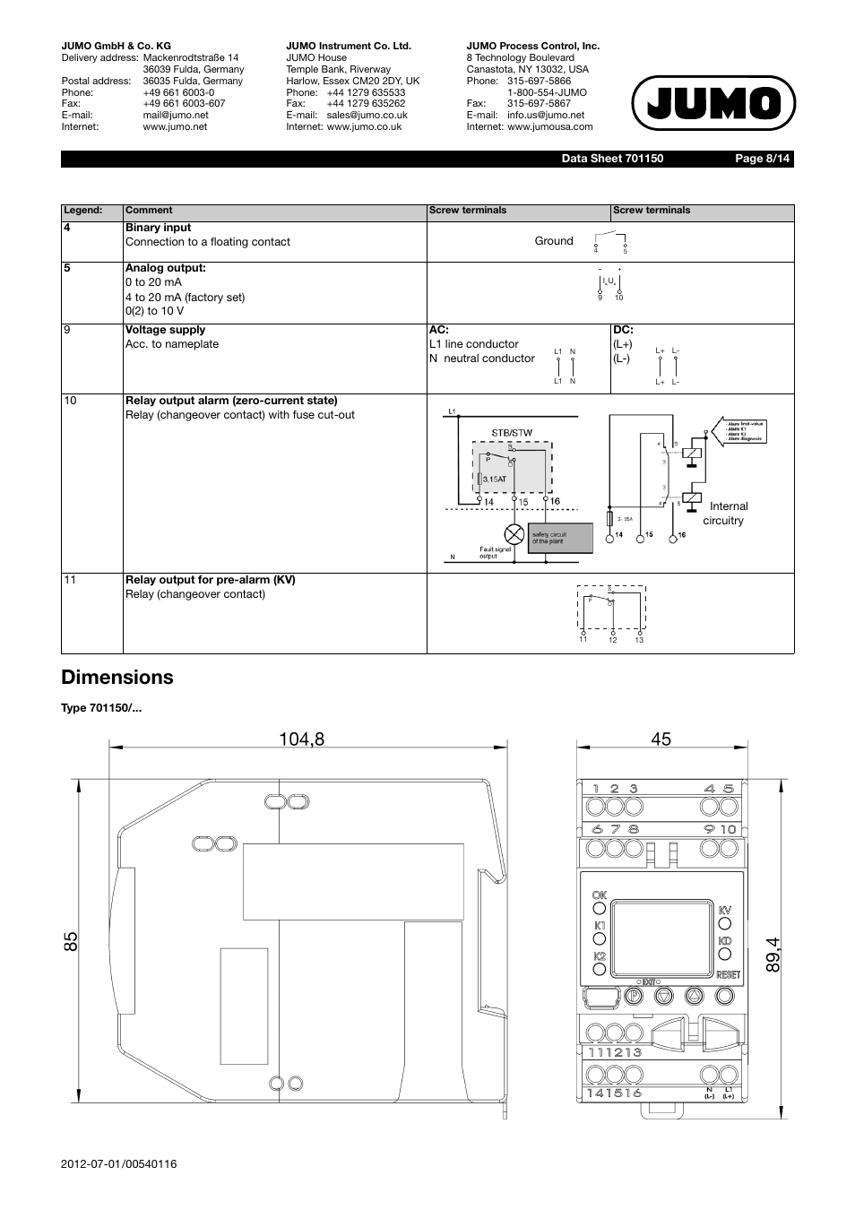 Dimensions | JUMO 701150 14597 safetyM STB/STW - Safety Temperature Limiter and Safety Temperature Monitor Data Sheet User Manual | Page 8 / 14
