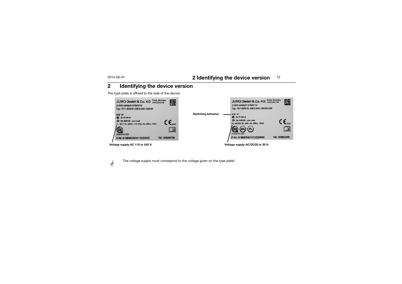 2 identifying the device version, Identifying the device version | JUMO 701150 14597 safetyM STB/STW - Safety Temperature Limiter and Safety Temperature Monitor Operating Manual User Manual | Page 12 / 116