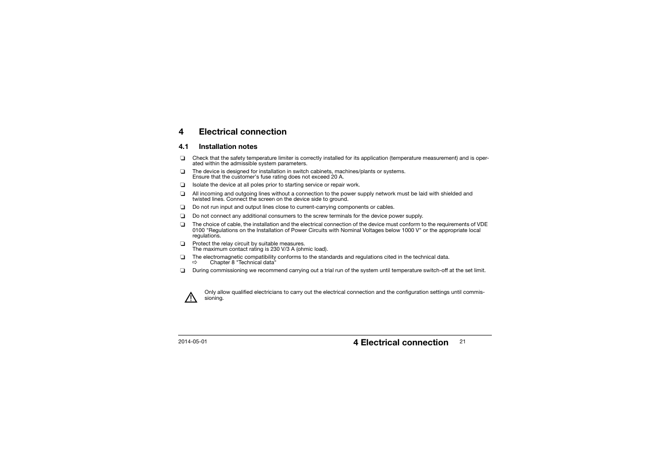 4 electrical connection, Electrical connection, Installation notes | JUMO 701150 14597 safetyM STB/STW - Safety Temperature Limiter and Safety Temperature Monitor Operating Manual User Manual | Page 21 / 116