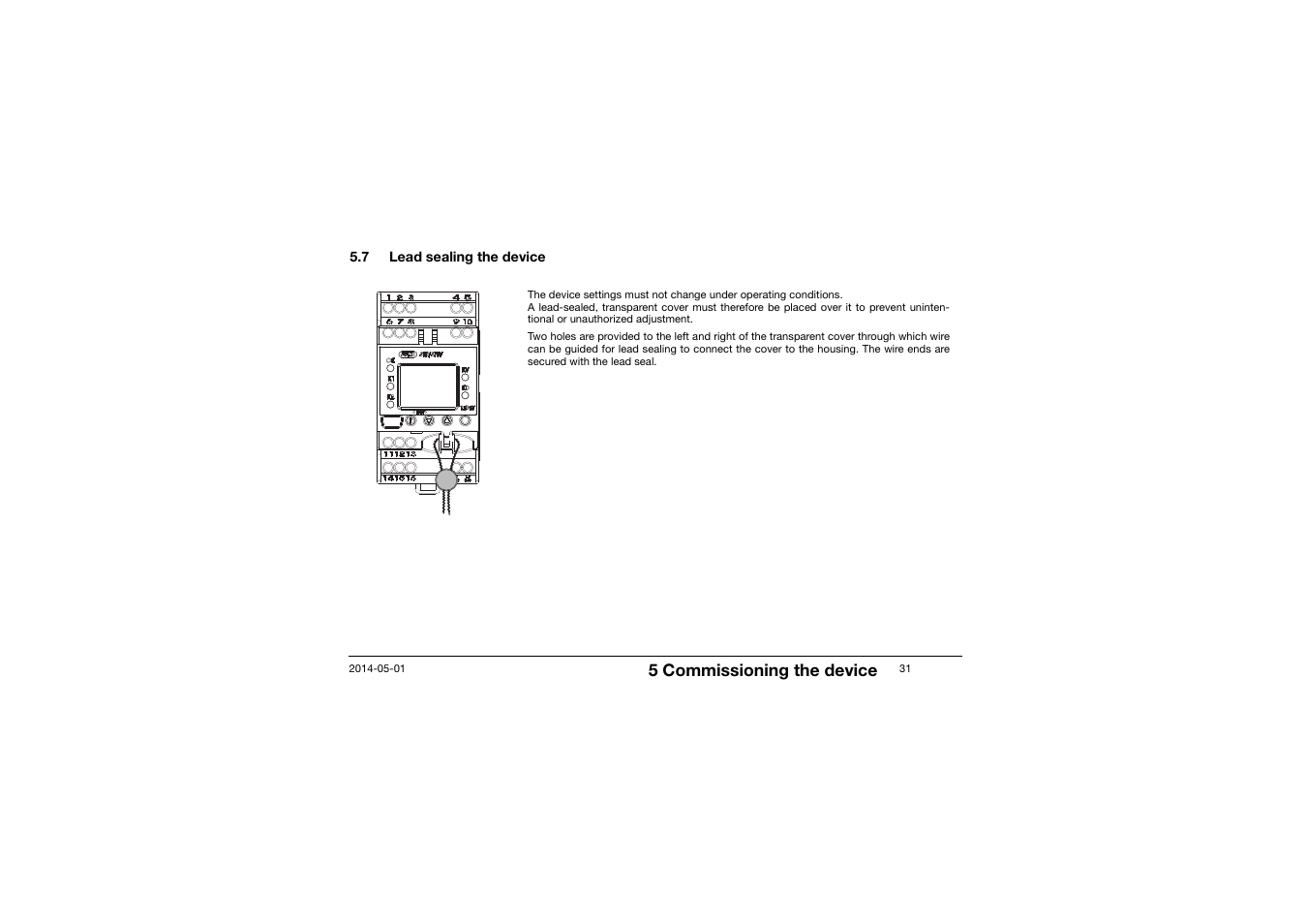 7 lead sealing the device, Lead sealing the device, 5 commissioning the device | JUMO 701150 14597 safetyM STB/STW - Safety Temperature Limiter and Safety Temperature Monitor Operating Manual User Manual | Page 31 / 116