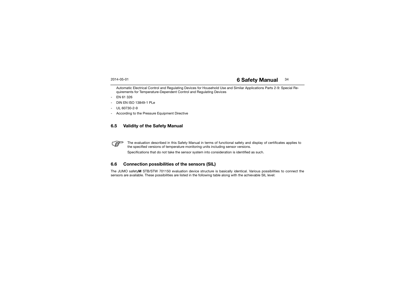 Validity of the safety manual, Connection possibilities of the sensors (sil) | JUMO 701150 14597 safetyM STB/STW - Safety Temperature Limiter and Safety Temperature Monitor Operating Manual User Manual | Page 34 / 116