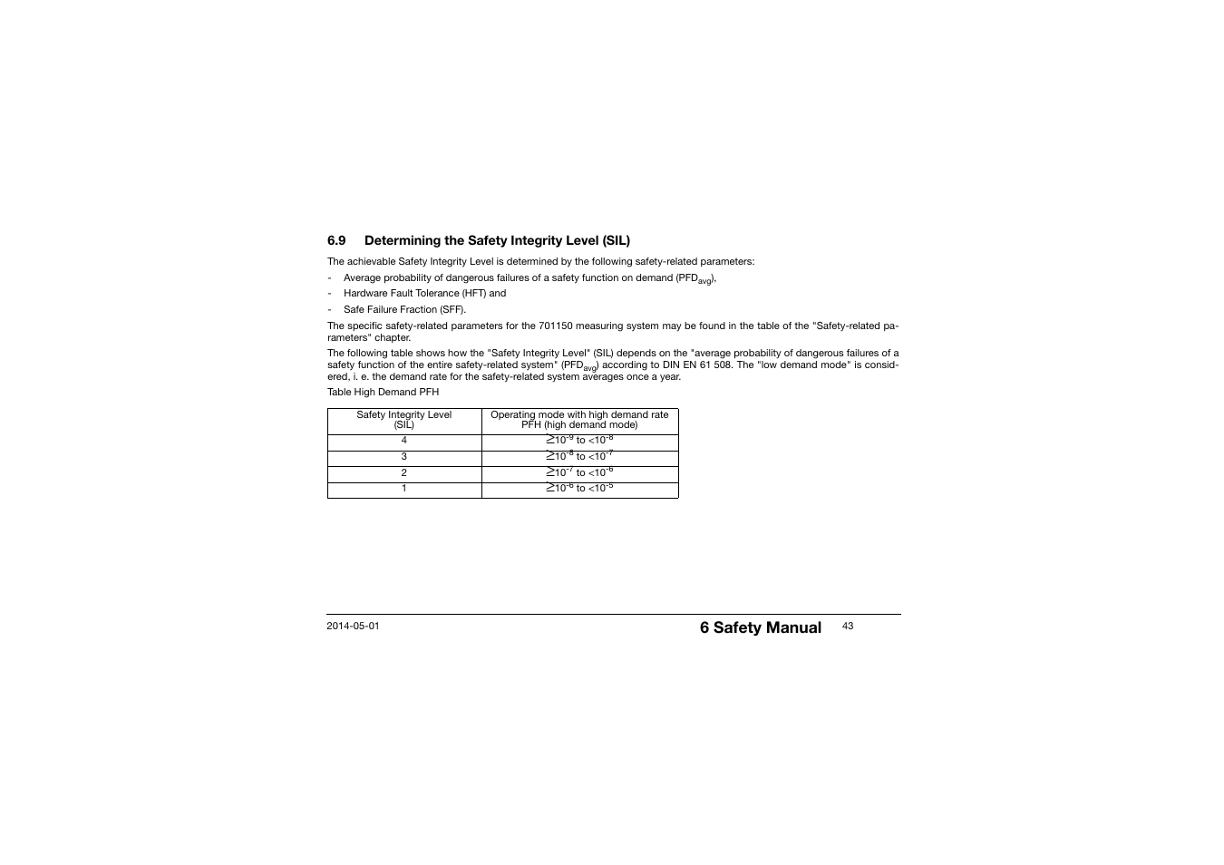 9 determining the safety integrity level (sil), Determining the safety integrity level (sil), 6 safety manual | JUMO 701150 14597 safetyM STB/STW - Safety Temperature Limiter and Safety Temperature Monitor Operating Manual User Manual | Page 43 / 116