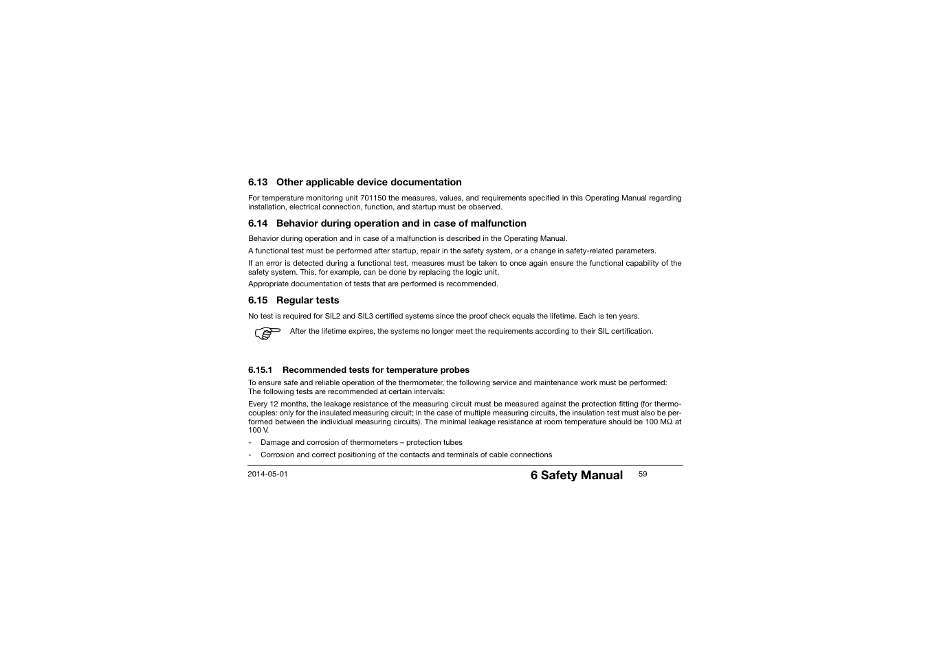 13 other applicable device documentation, 1 recommended tests for temperature probes | JUMO 701150 14597 safetyM STB/STW - Safety Temperature Limiter and Safety Temperature Monitor Operating Manual User Manual | Page 59 / 116