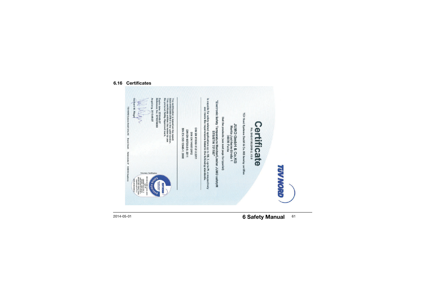 16 certificates | JUMO 701150 14597 safetyM STB/STW - Safety Temperature Limiter and Safety Temperature Monitor Operating Manual User Manual | Page 61 / 116