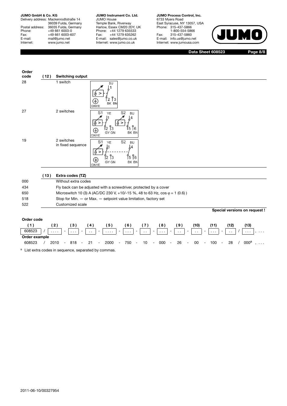 JUMO 60.8523 Contact dial thermometer Data Sheet User Manual | Page 8 / 8